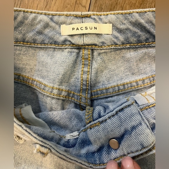 PacSun Two Toned‎ Mom Jeans Blue Colorblock Boho Retro Y2K Frayed Womens Sz 24 - Picture 6 of 8